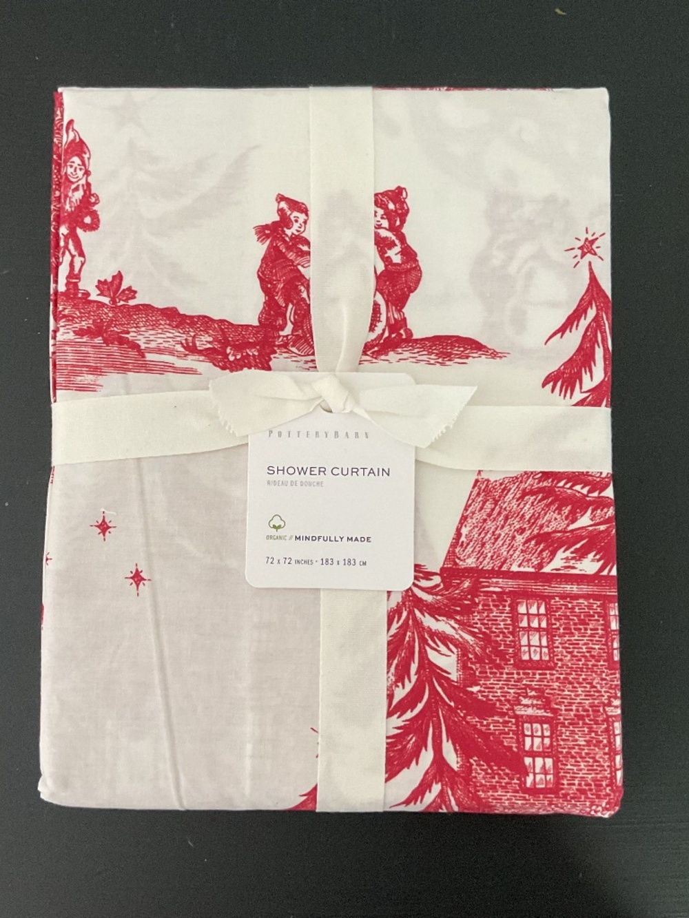 NWT Pottery Barn Red Santa Toile Shower Curtain Christmas Holiday Festive Rare